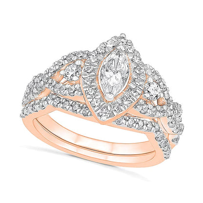 Braut-Set mit Diamanten im Marquise- und Rundschliff, 1.5 CT. Gesamtgewicht, in 10K Roségold