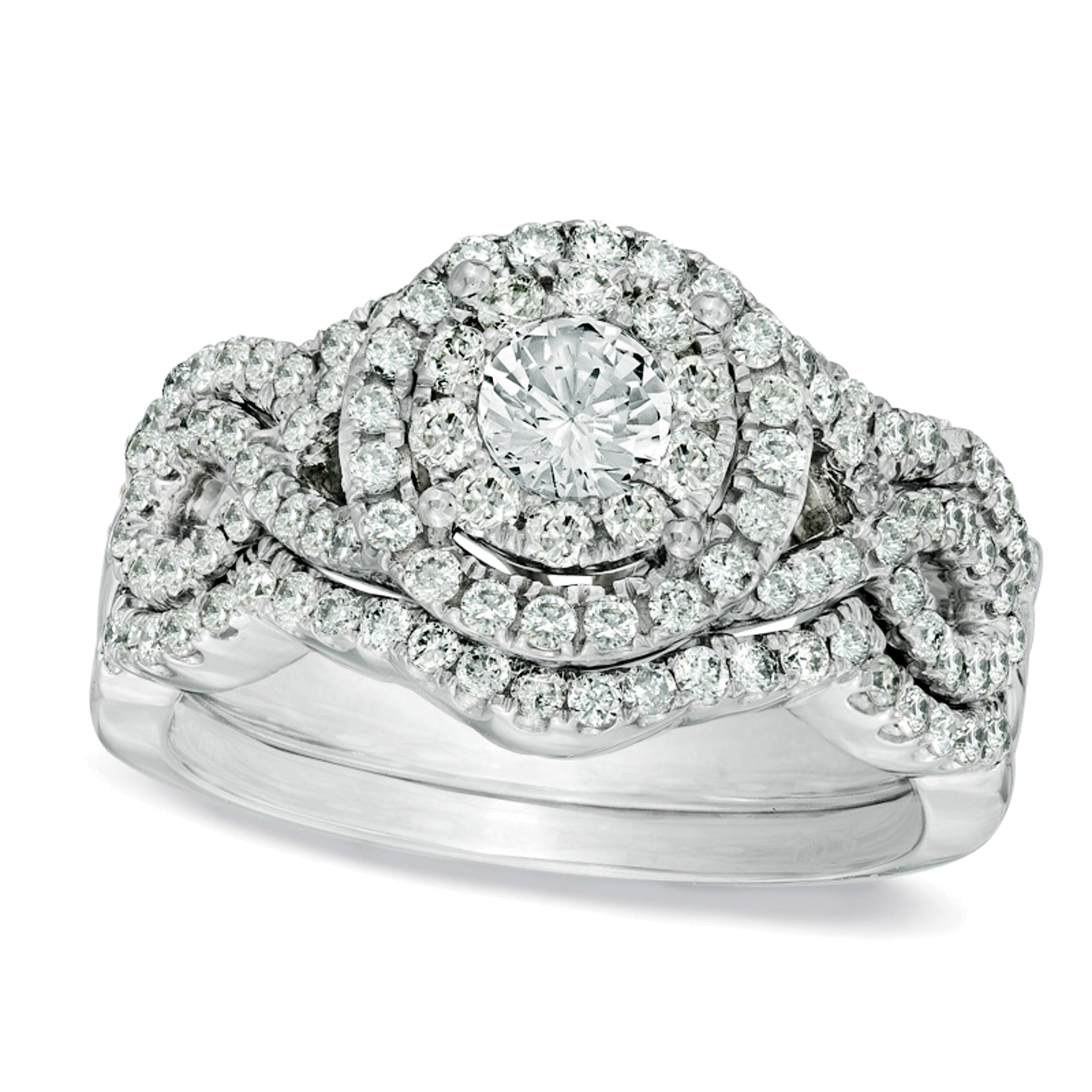 1,2 ct. Gesamtgewicht Multi-Diamant Brautset mit rundem weißem Diamant in 14K Weißgold