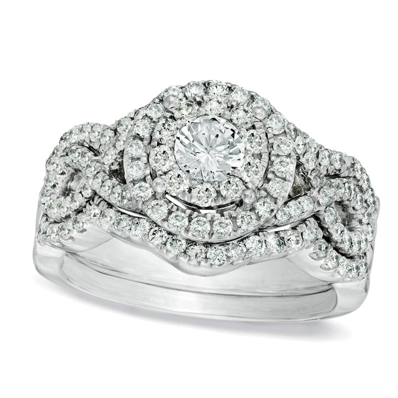 1,2 ct. Gesamtgewicht Multi-Diamant Brautset mit rundem weißem Diamant in 14K Weißgold