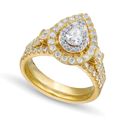 Braut-Set mit Diamanten im Tropfen- und Rundschliff in 10K Gelbgold, 1.0 ct. Gesamtgewicht