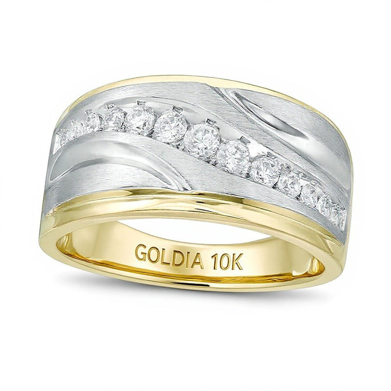 0.5 ct. Gesamtgewicht Diamant Fashion-Ring mit schräger Reihe in 10K Gold zweifarbig