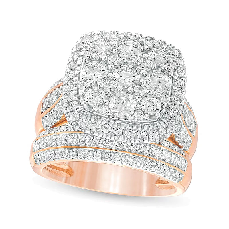 Braut-Set mit Komposit-Diamanten im Kissenschliff, mehrreihig, 2.5 ct. Gesamtgewicht, in 10K Roségold