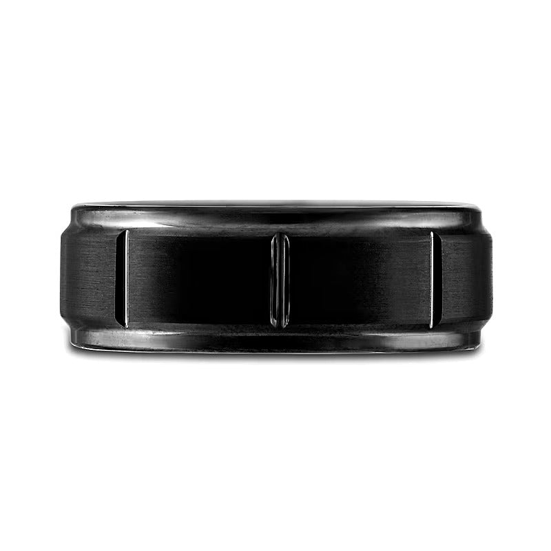 8,0 mm Ring mit gebürsteter Mitte und abgestufter Kante aus schwarzem ionenbeschichtetem Wolfram
