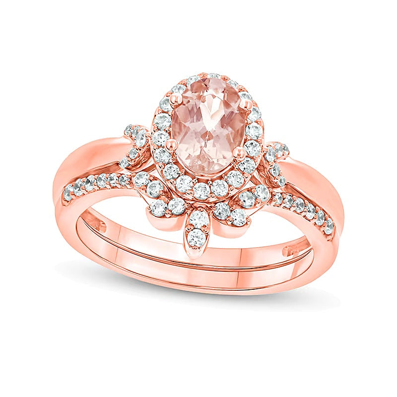 Braut-Set mit ovalem Morganit und 0,33 ct. Gesamtgewicht Diamanten in 10K Roségold