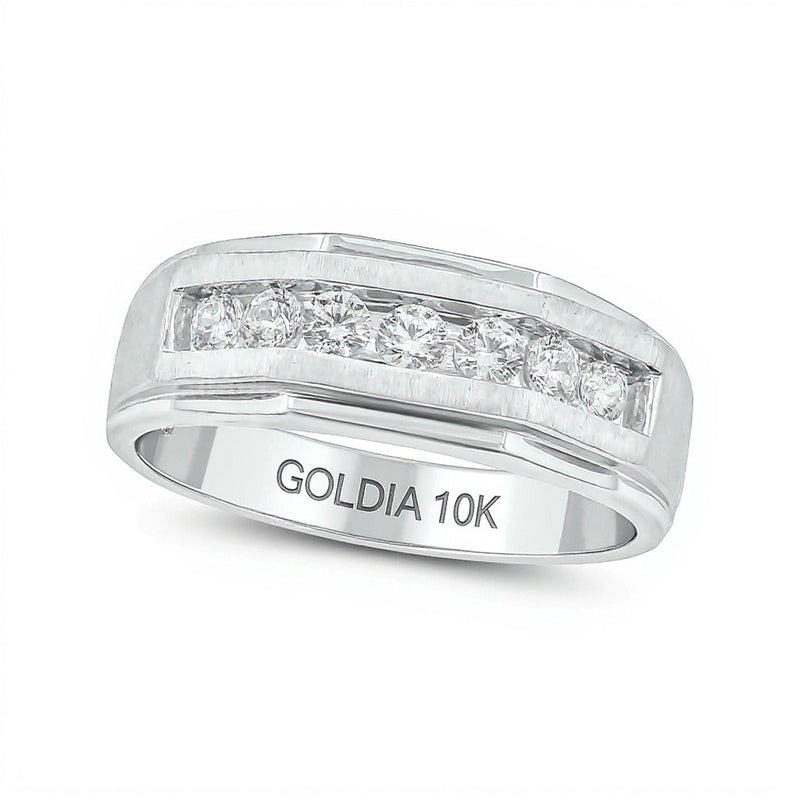 Ring mit sieben Diamanten 0.5 ct. Gesamtgewicht, rund, geometrisch, in 10K Weißgold