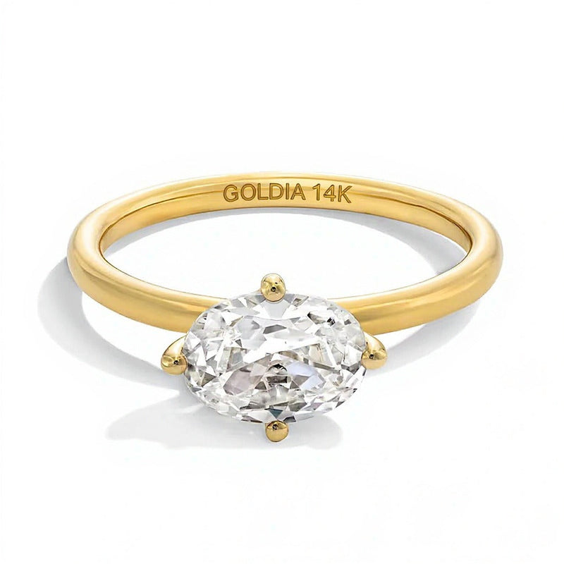 1.0 CT. Solitär-Verlobungsring mit ovalem Labordiamant in 14K Gelbgold (F/VS2)