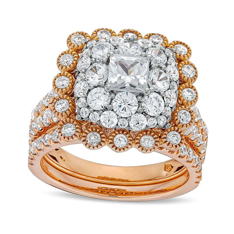 2.75 ct. Gesamtgewicht Braut-Set mit Diamanten in rund und Kissenschliff in 10K Roségold