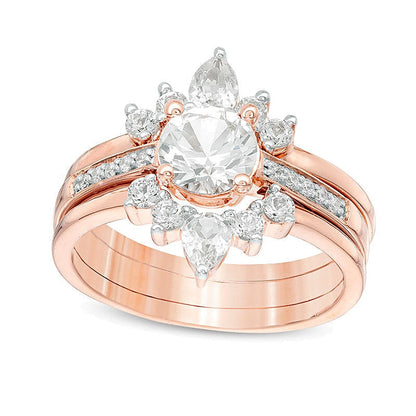 Braut-Set mit Labor-Saphiren und Diamanten (0,05 ct. Gesamtgewicht) in 14K Roségold-Auflage auf Sterlingsilber