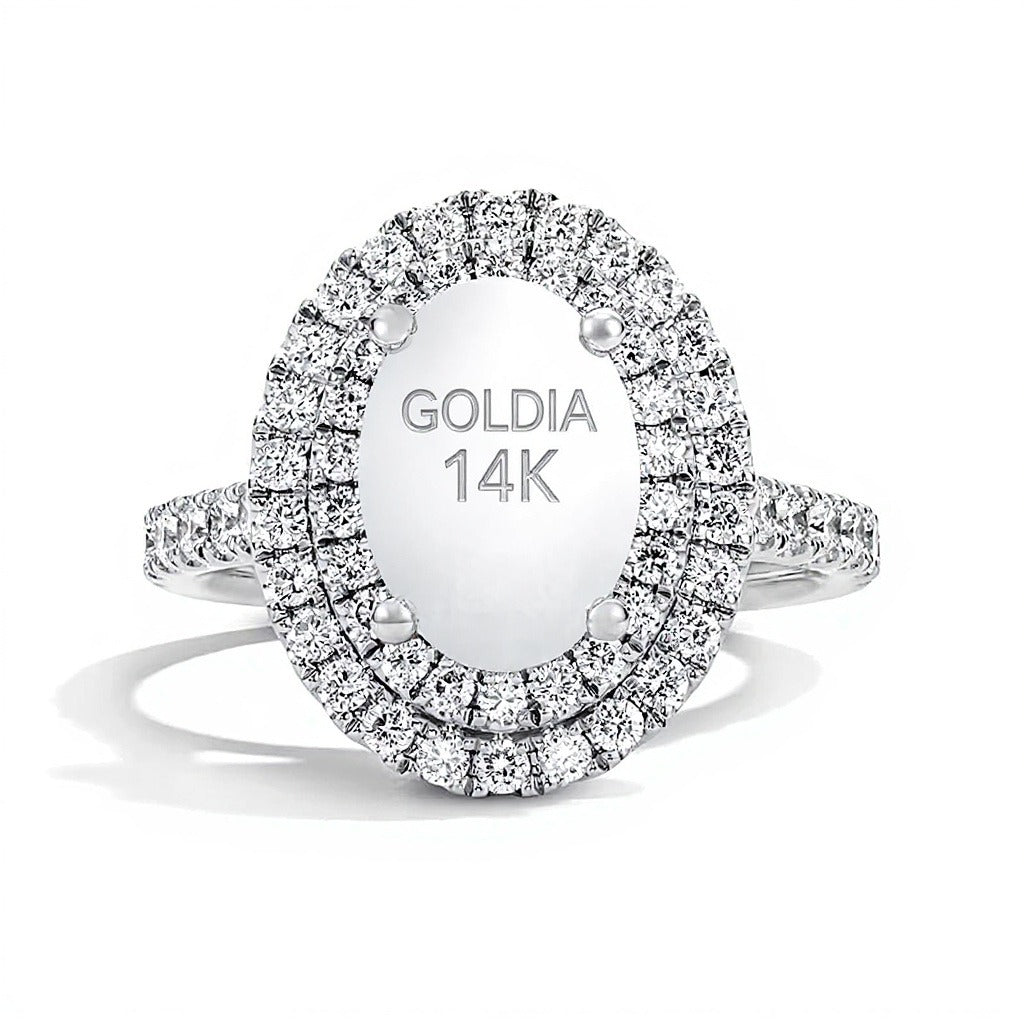 3.0 CT. TW Halo-Verlobungsring mit ovalem Labordiamant in 14K Weißgold (F/VS2)