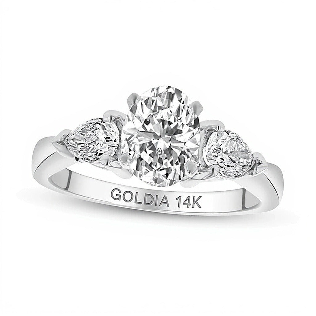 1.63 CT. TW Dreistein-Verlobungsring mit Diamanten in Oval und Tropfen, 14K Weißgold (I/SI2)