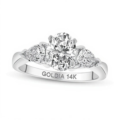 1.63 CT. TW Dreistein-Verlobungsring mit Diamanten in Oval und Tropfen, 14K Weißgold (I/SI2)