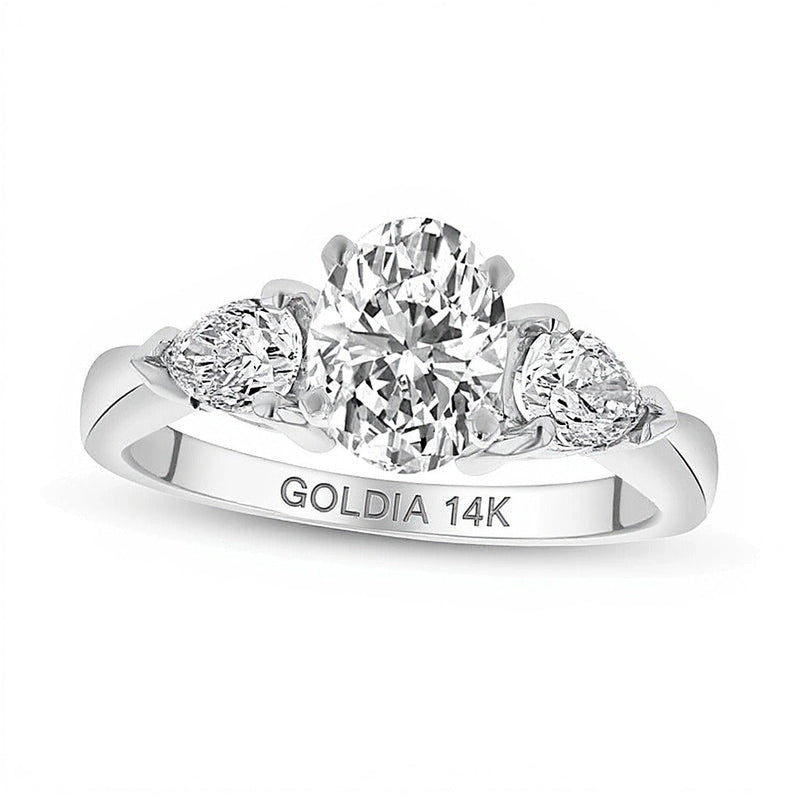 1.63 CT. TW Dreistein-Verlobungsring mit Diamanten in Oval und Tropfen, 14K Weißgold (I/SI2)