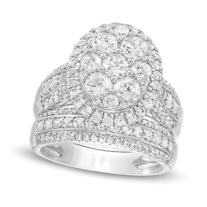 Komposit-Diamant Brautset mit ovalem Rahmen, mehrreihig, 2.5 ct. Gesamtgewicht, in 10K Weißgold