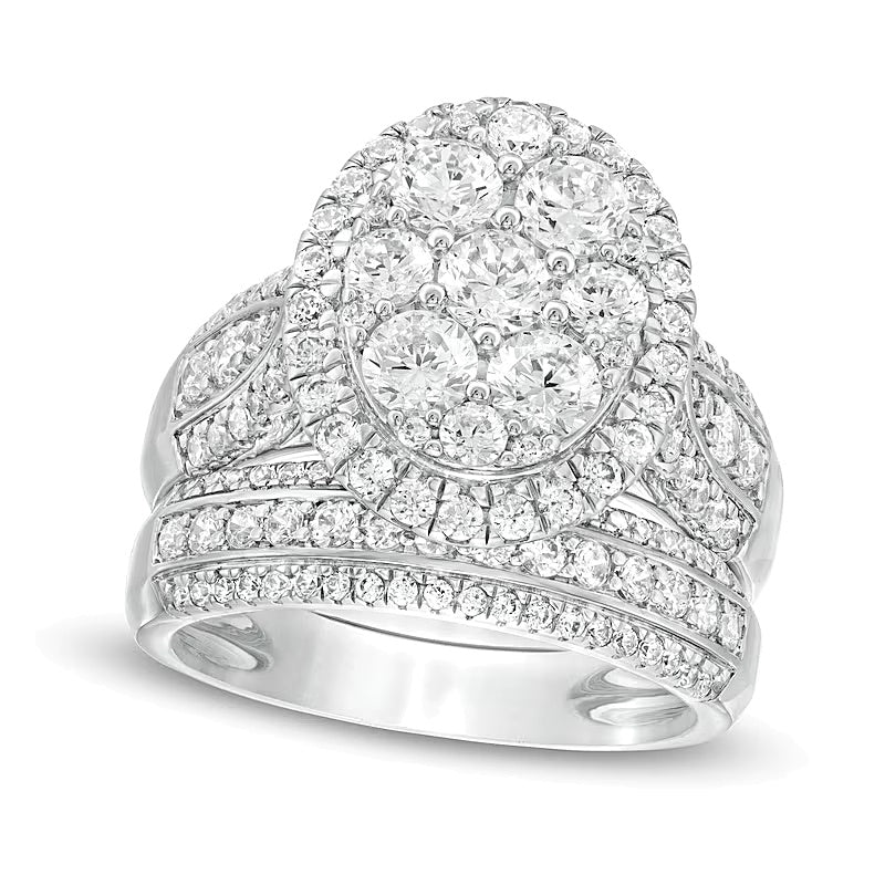 Komposit-Diamant Brautset mit ovalem Rahmen, mehrreihig, 2.5 ct. Gesamtgewicht, in 10K Weißgold