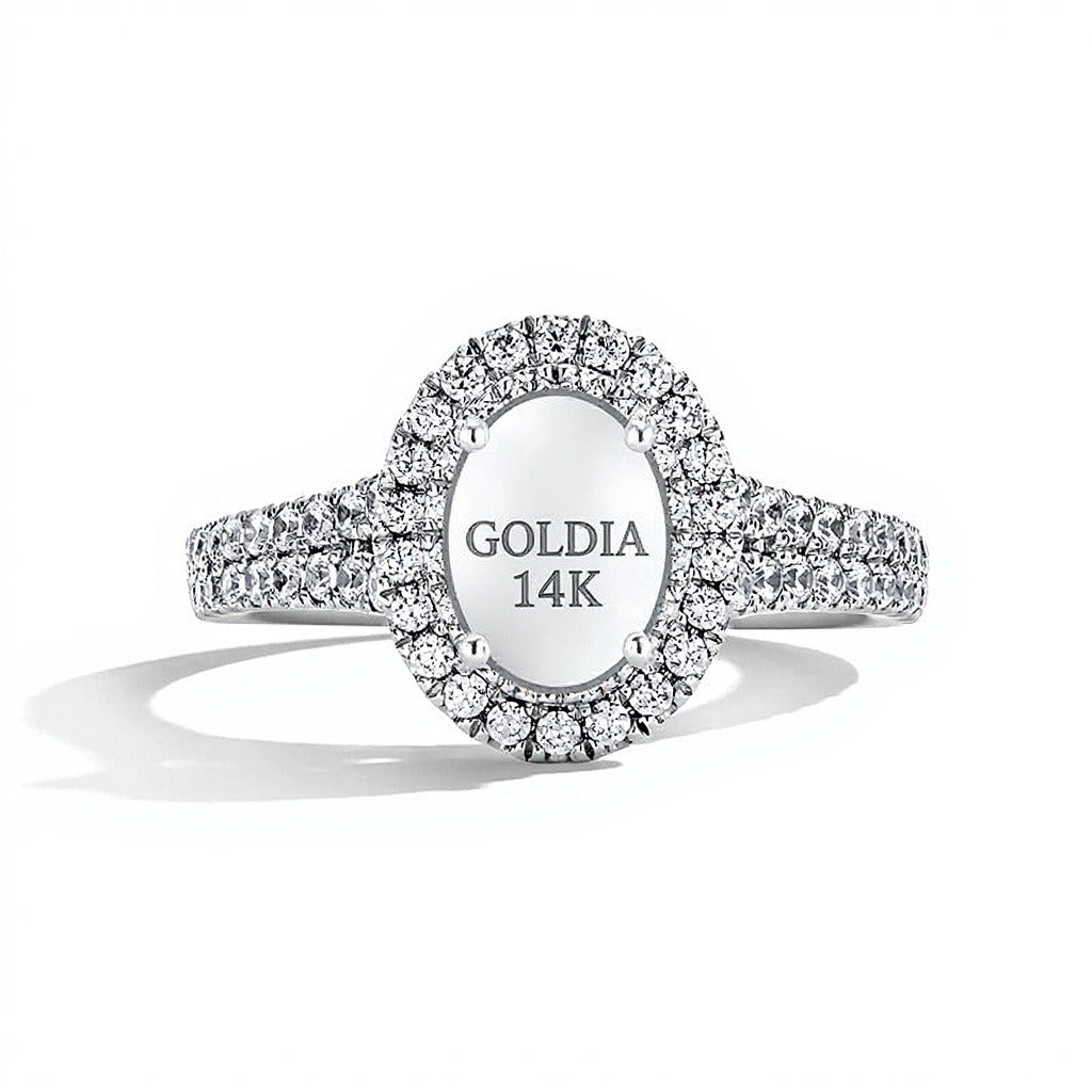 1.0 CT. Gesamtgewicht Verlobungsring mit ovalem Labordiamant und Halo aus 14K Weißgold (F/VS2)