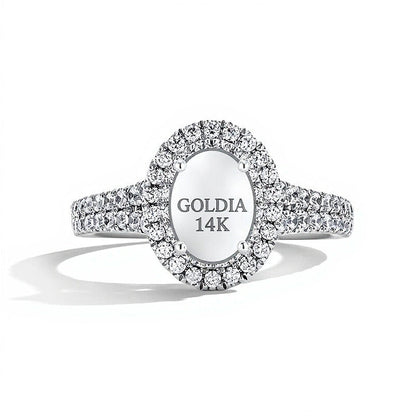 1.0 CT. Gesamtgewicht Verlobungsring mit ovalem Labordiamant und Halo aus 14K Weißgold (F/VS2)