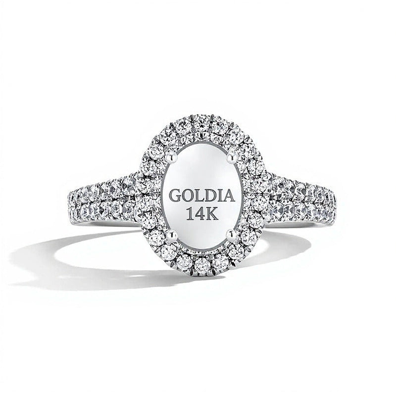 1.0 CT. Gesamtgewicht Verlobungsring mit ovalem Labordiamant und Halo aus 14K Weißgold (F/VS2)