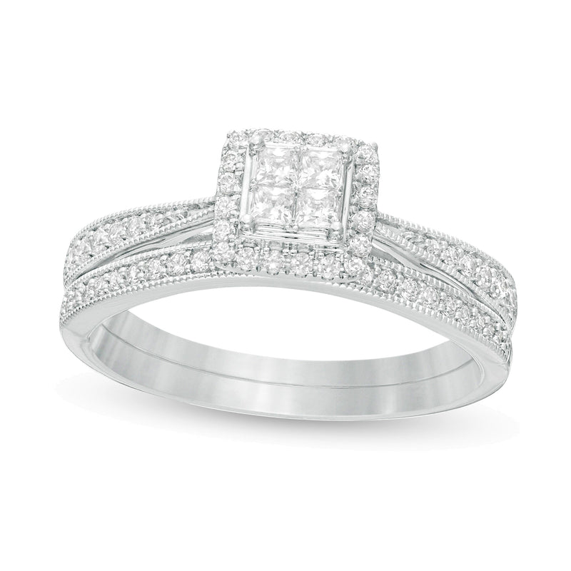 0.38 ct. Gesamtgewicht Brautset im Vintage-Stil mit Diamanten im Princess- und Rundschliff in 10K Weißgold