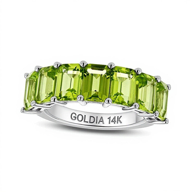Memoire-Ring mit Peridot im Smaragdschliff in 14K Weißgold