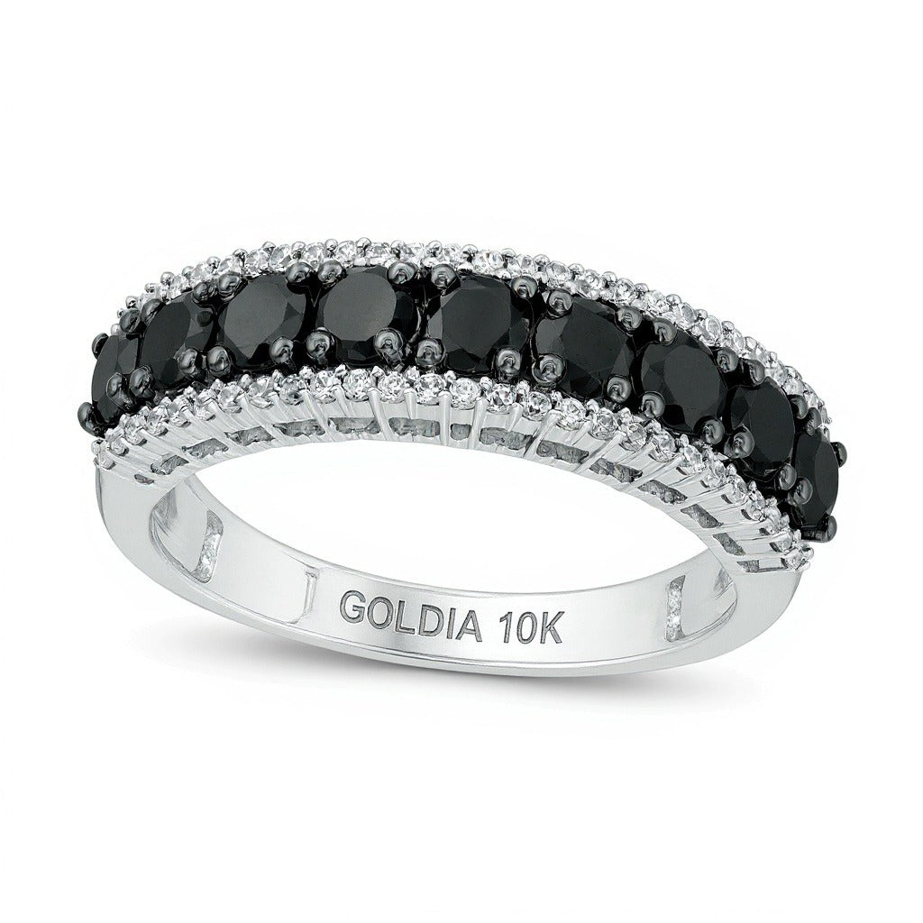 1,25 ct. Gesamtgewicht Memoire-Ring mit behandelten schwarzen und weißen Diamanten in 10K Weißgold