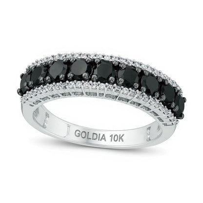 1,25 ct. Gesamtgewicht Memoire-Ring mit behandelten schwarzen und weißen Diamanten in 10K Weißgold