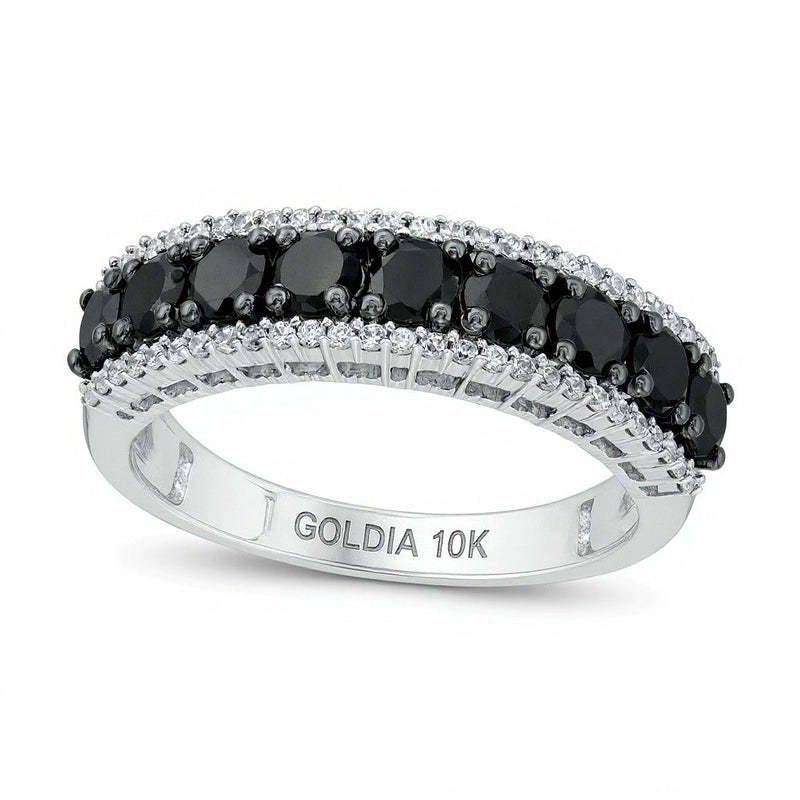 1,25 ct. Gesamtgewicht Memoire-Ring mit behandelten schwarzen und weißen Diamanten in 10K Weißgold
