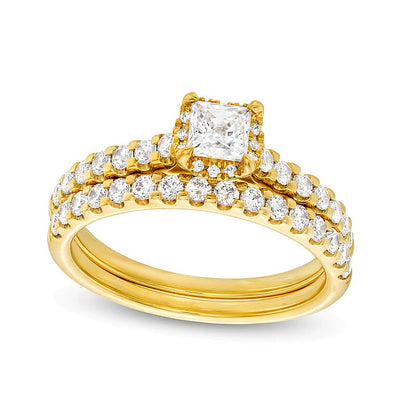 1.0 CT. TW Braut-Set mit Diamanten im Princess- und Rundschliff in 14K Gelbgold (I/I2)