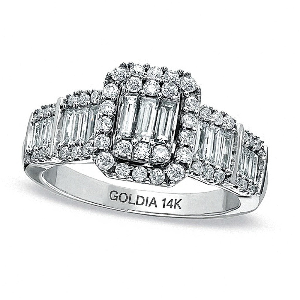 1.0 ct. Gesamtgewicht Multi-Stone Ring mit Baguette- und rund geschliffenen Diamanten in 14K Weißgold