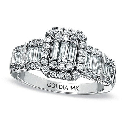 1.0 ct. Gesamtgewicht Multi-Stone Ring mit Baguette- und rund geschliffenen Diamanten in 14K Weißgold