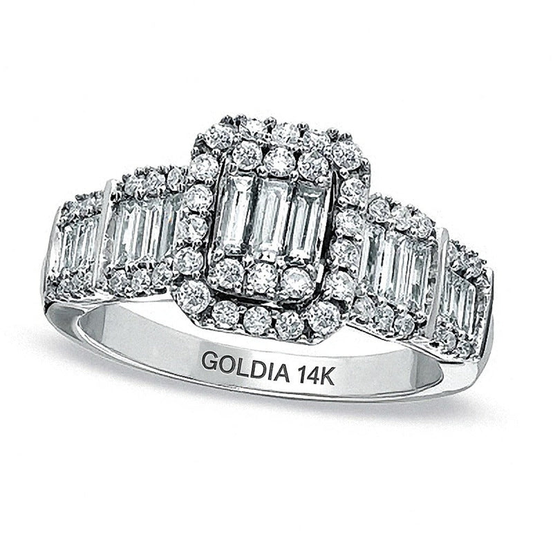 1.0 ct. Gesamtgewicht Multi-Stone Ring mit Baguette- und rund geschliffenen Diamanten in 14K Weißgold