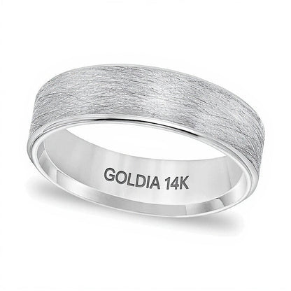 6,0mm Ehering mit Komfortschliff, gebürsteter Drahttextur in 14K Weißgold