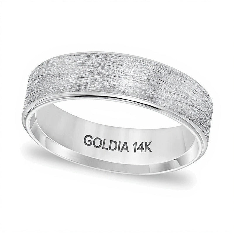 6,0mm Ehering mit Komfortschliff, gebürsteter Drahttextur in 14K Weißgold