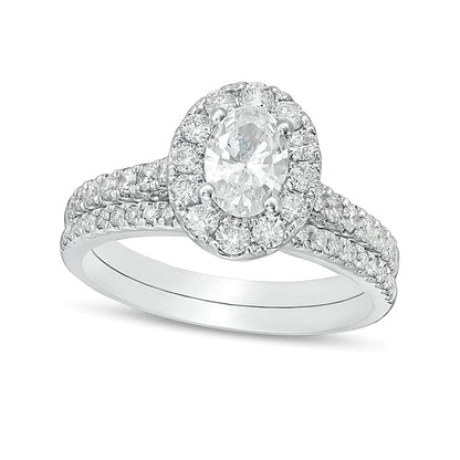 1.5 CT. Gesamtgewicht Braut-Set mit ovalem Diamant-Rahmen, verlötet, in 14K Weißgold