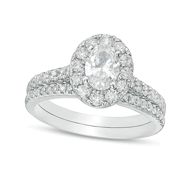 1.5 CT. Gesamtgewicht Braut-Set mit ovalem Diamant-Rahmen, verlötet, in 14K Weißgold