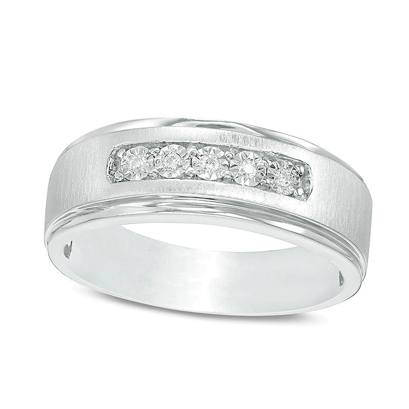 0.05 ct. Gesamtgewicht Diamant Fünfstein Ehering mit Satin-Finish in 10K Weißgold