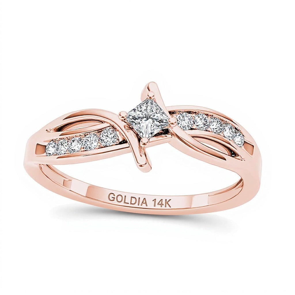 0.25 ct. Gesamtgewicht Freundschaftsring mit Diamanten im Princess- und Rundschliff in 14K Roségold