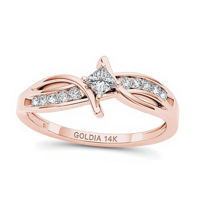 0.25 ct. Gesamtgewicht Freundschaftsring mit Diamanten im Princess- und Rundschliff in 14K Roségold