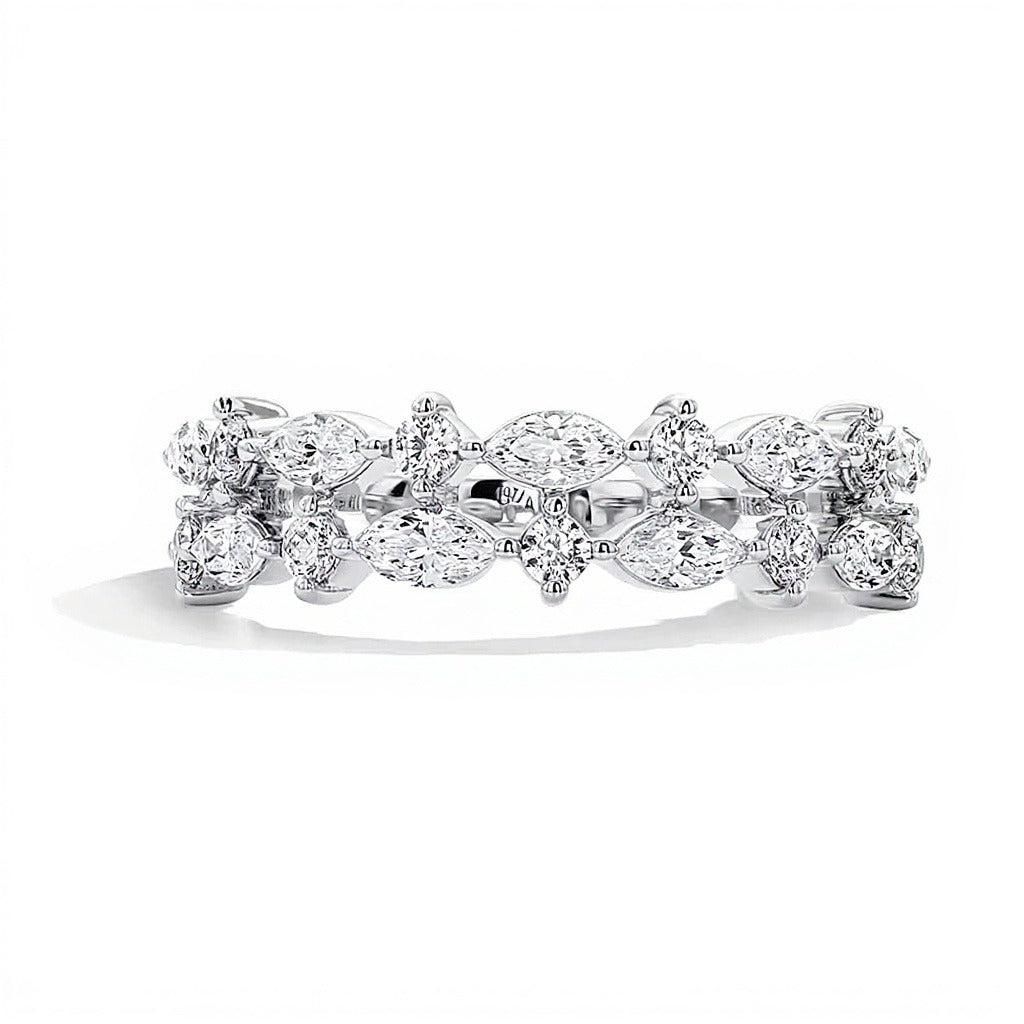 0,75 ct. Gesamtgewicht Labordiamant Memoire-Ring mit rundem und Marquise-Schliff in 14K Weißgold (F/VS2)