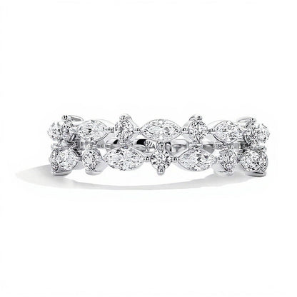 0,75 ct. Gesamtgewicht Labordiamant Memoire-Ring mit rundem und Marquise-Schliff in 14K Weißgold (F/VS2)