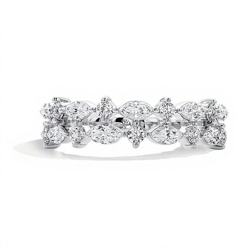0,75 ct. Gesamtgewicht Labordiamant Memoire-Ring mit rundem und Marquise-Schliff in 14K Weißgold (F/VS2)