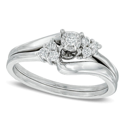 0.17 ct. Gesamtgewicht Diamant Dreistein Brautset in 10K Weißgold
