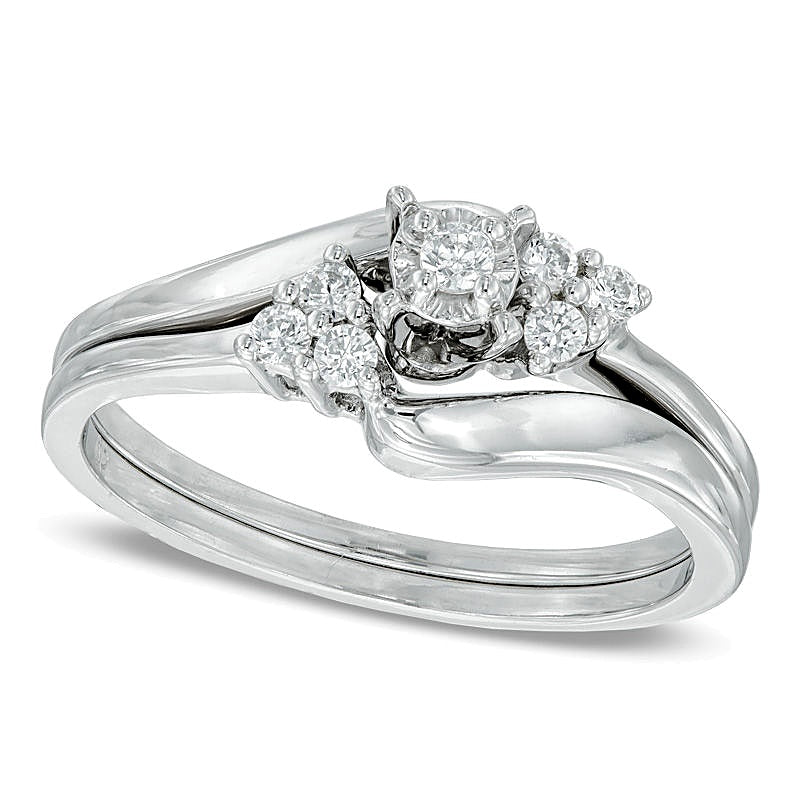 0.17 ct. Gesamtgewicht Diamant Dreistein Brautset in 10K Weißgold