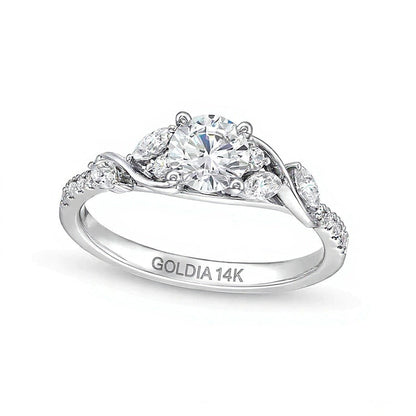 0.88 ct. Gesamtgewicht Diamant Solitär mit seitlichem Besatz in 14K Weißgold (I/I2)