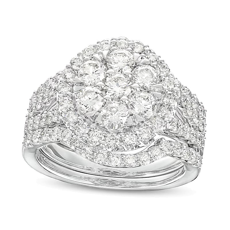 Braut-Set mit weißen Diamanten 2.25 ct. Gesamtgewicht rund in 14K Weißgold für Damen