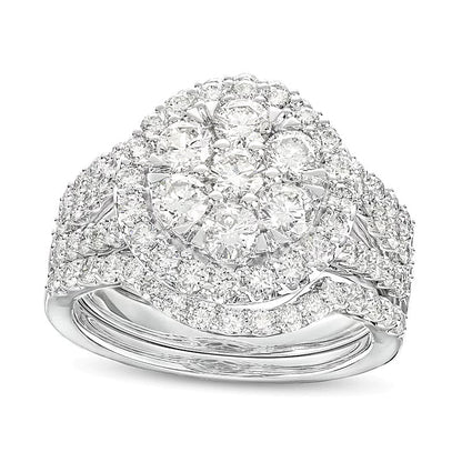 Braut-Set mit weißen Diamanten 2.25 ct. Gesamtgewicht rund in 14K Weißgold für Damen