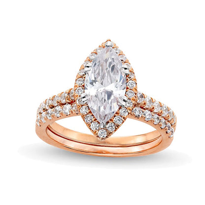 2.25 ct. Gesamtgewicht Labordiamant-Brautset im Marquise- und Rundschliff in 14K Roségold (I/SI2)