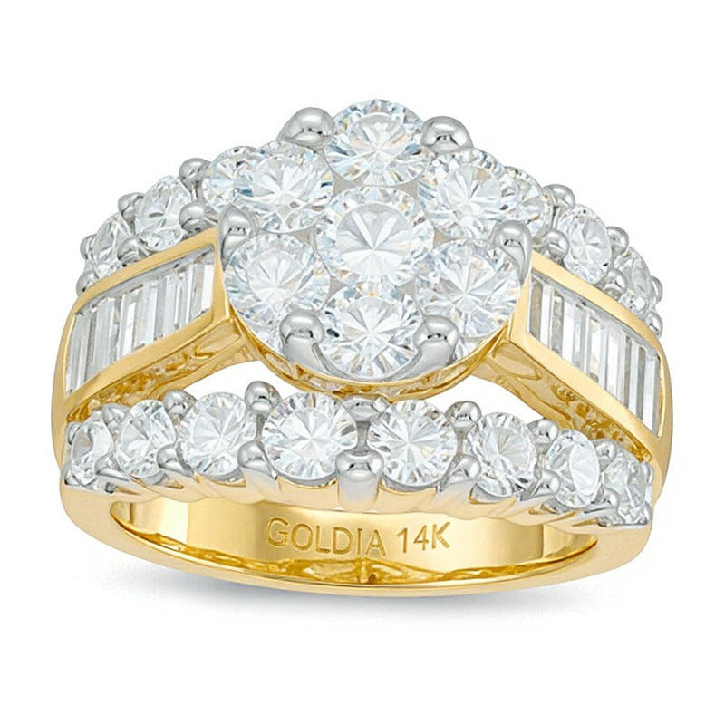 Verlobungsring mit mehreren Diamanten 4.0 ct. Gesamtgewicht dreireihig in 14K Gelbgold