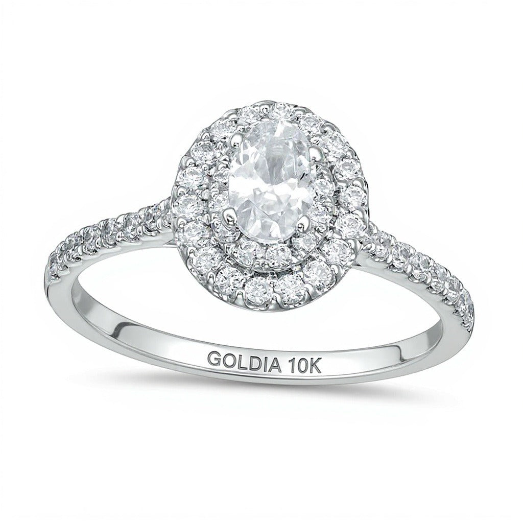 0,88 ct. Gesamtgewicht Halo-Verlobungsring mit ovalem Diamant in 10K Weißgold
