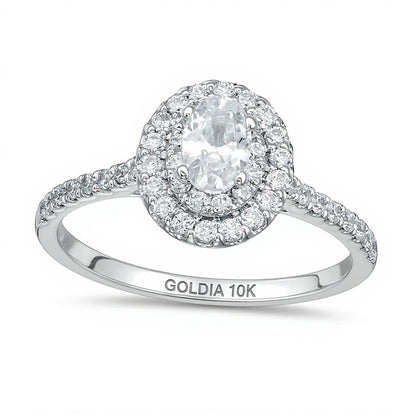 0,88 ct. Gesamtgewicht Halo-Verlobungsring mit ovalem Diamant in 10K Weißgold