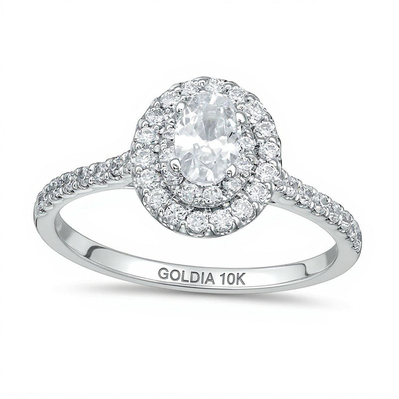 0,88 ct. Gesamtgewicht Halo-Verlobungsring mit ovalem Diamant in 10K Weißgold